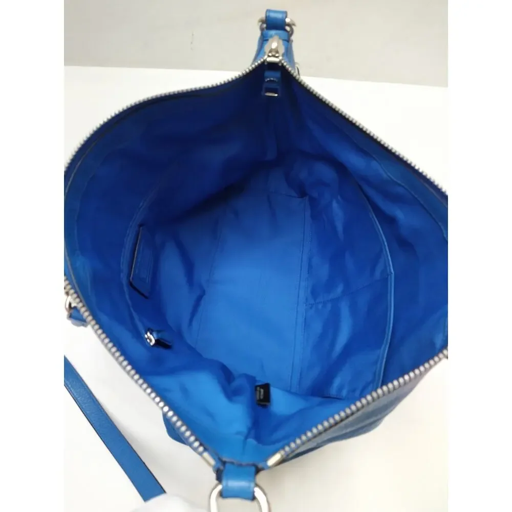 Coach Blue Leather Double Handles Zipper Closure Satchel Shoulder Bag